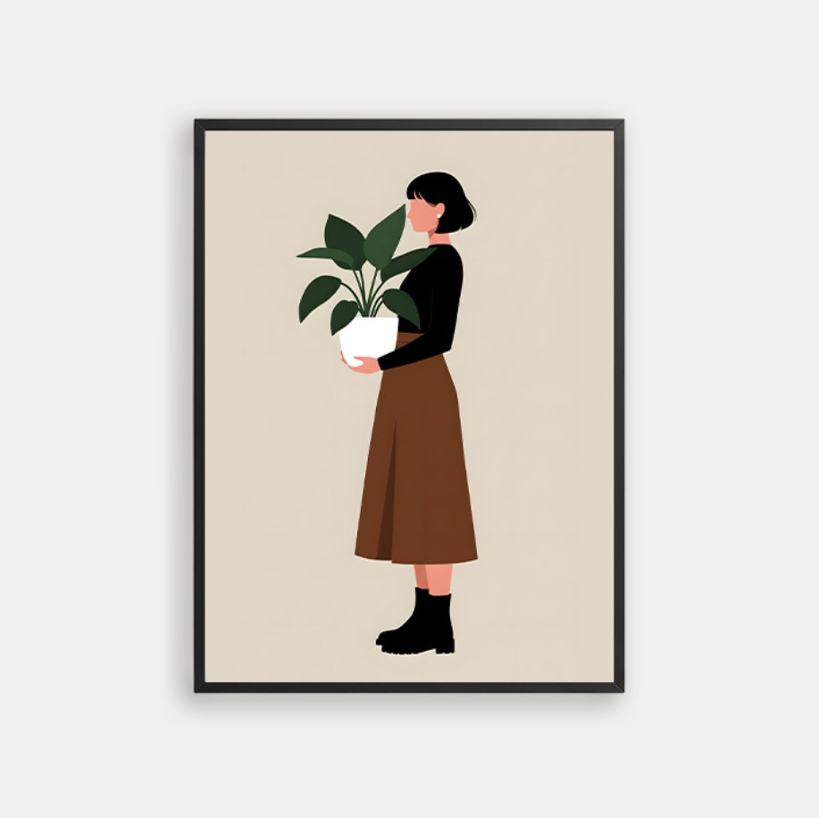 A lady in a brown skirt
