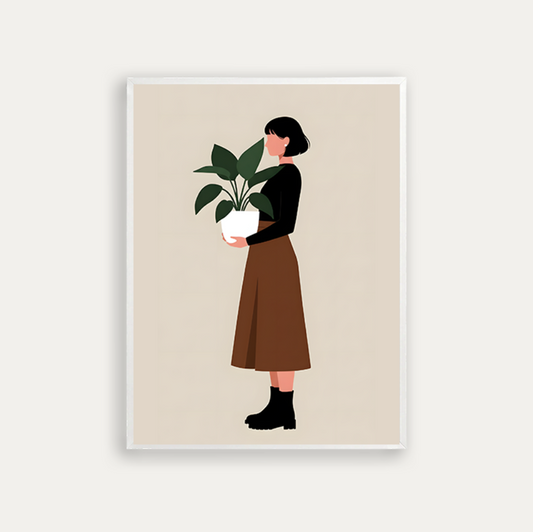 A lady in a brown skirt