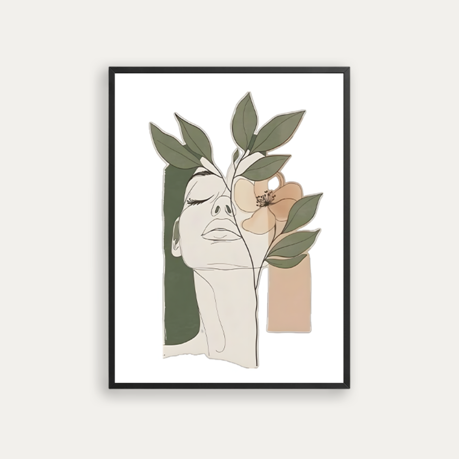 A green leaves with a peach-colored abstract