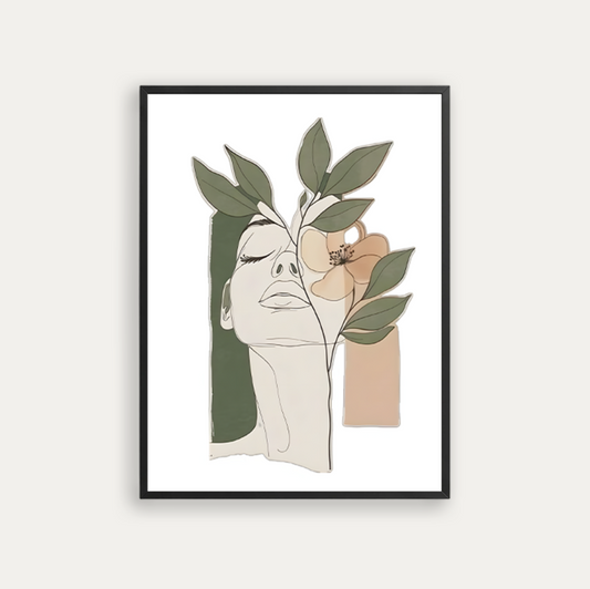 A green leaves with a peach-colored abstract