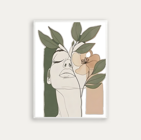 A green leaves with a peach-colored abstract